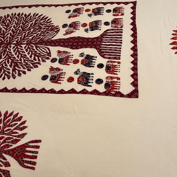 HANDCRAFTED BLOCK PRINT APPLIQUÉ TREE OF LIFE BED COVERLET TEXTILE WALL HANGING - Picture 14 of 16